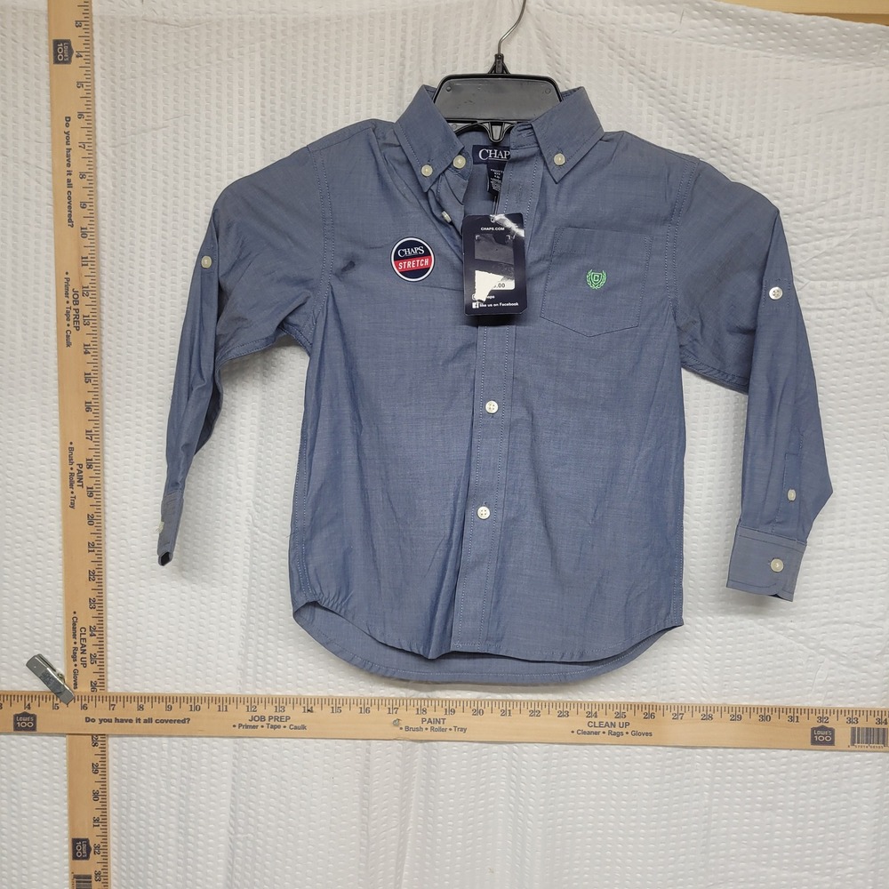 Chaps Boys Blue Stretch Long Sleeve Button Down Shirt Size XXS 4/5 NWT